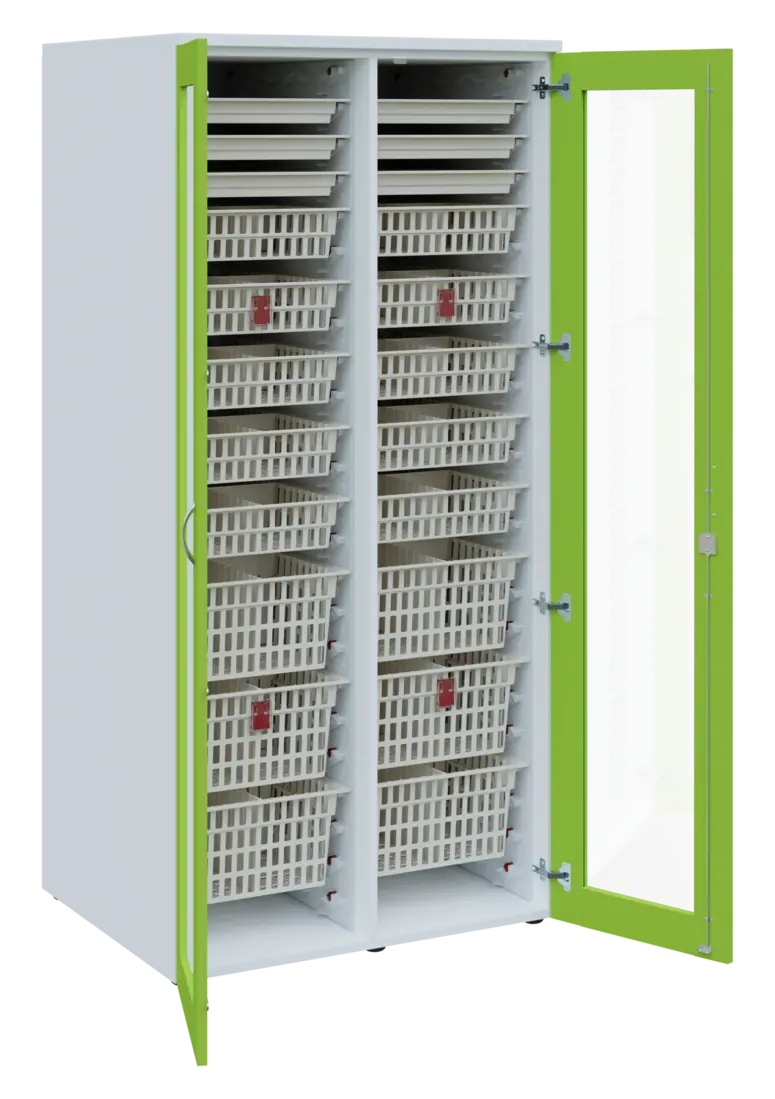 EUROMEDICA S - 90 ABS skříň léková boxová, 2-dveřová/prosklená, 1950x900x735, korpus bílý, dvířka ja